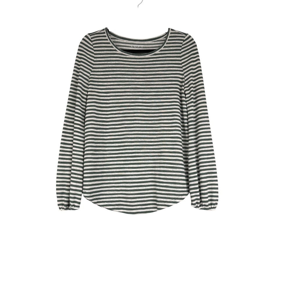 Loft Women Small Green White Striped‎ Long Sleeve Modal Blend Top